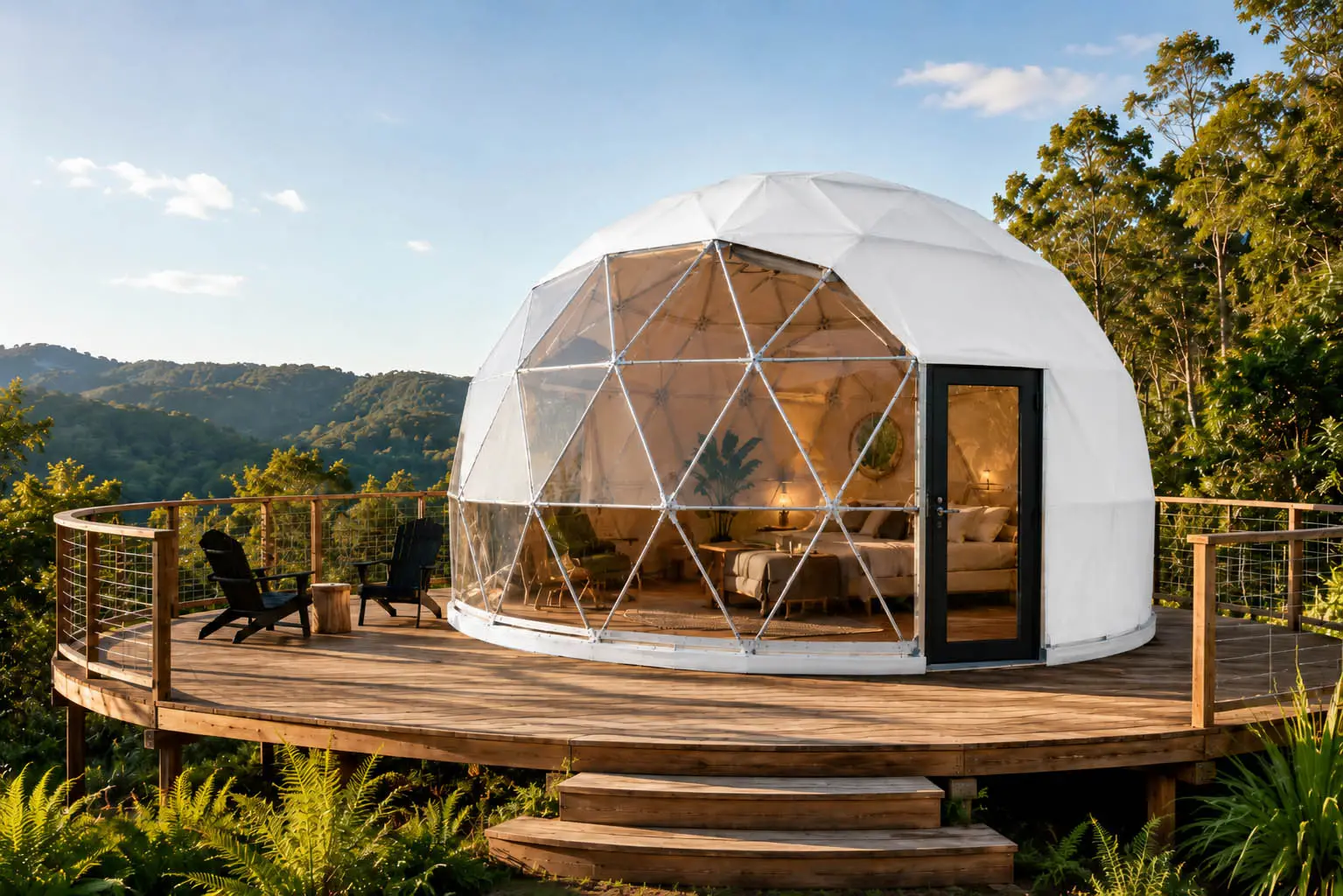 Example of a Premium 5m Geodesic Dome Setup in the colour White