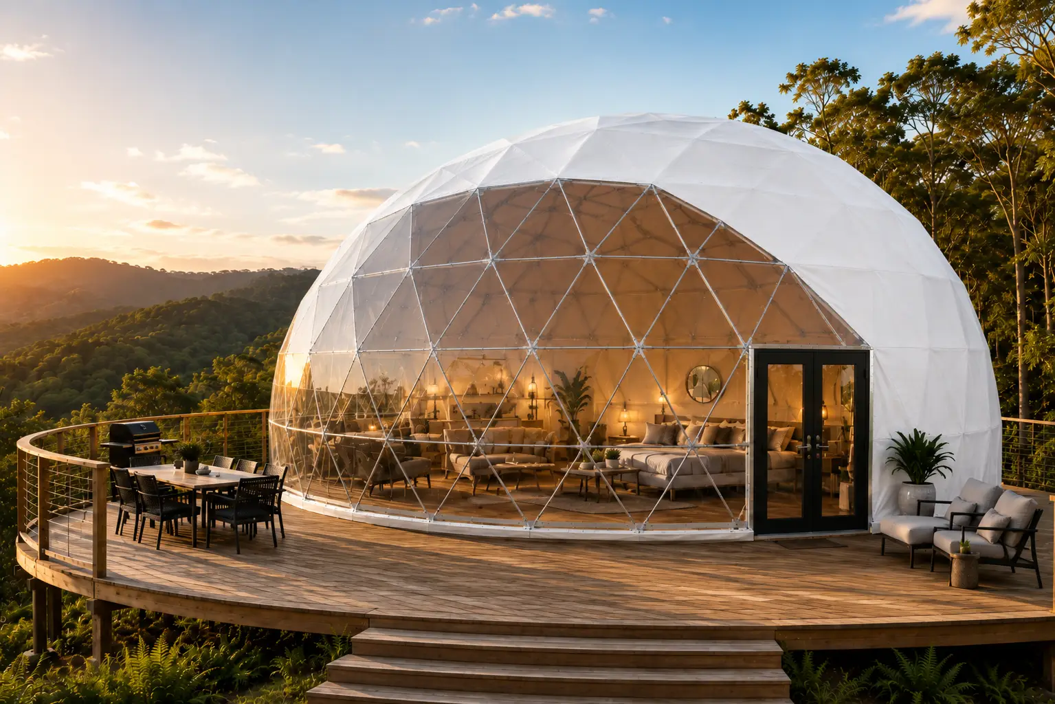Example of a Premium 9m Geodesic Dome Setup in the colour White